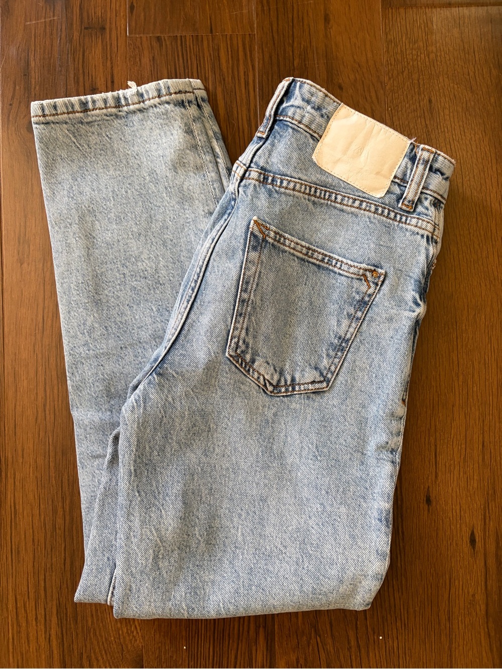 Zara Women's Mom-fit Jeans, High Waist, Light Blue, Size 2